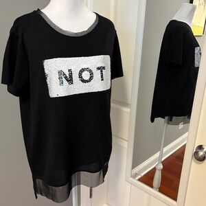Studio F Graphic Sequin NOT/YES Shirt